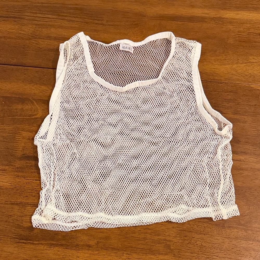 White Mesh Crop Tank Top